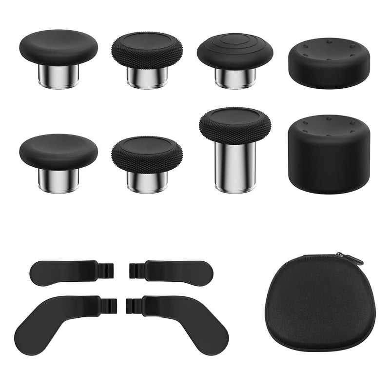 KD.FLY 13-in-1 Metal Thumbsticks Replacement Kits for Xbox Elite Series 2, Xbox Elite 2 Controller Accessories, Includes Magnetic Joysticks, Paddles, Silicone Caps, Storage Bag, Black - Image 1